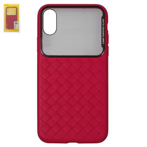 Чехол Baseus для iPhone X, iPhone XS, красный, плетёный, стекло, пластик, #WIAPIPH58 BL09