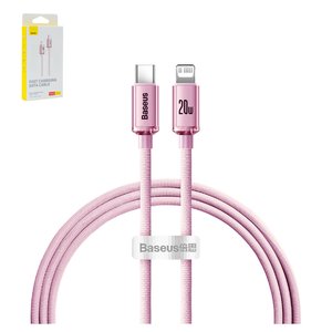USB кабель Baseus Crystal Shine Series, USB тип C, Lightning, 120 см, 20 Вт, розовый, в нейлоновой оплетке, #CAJY001304