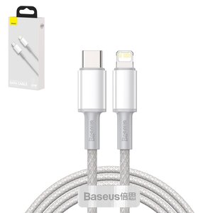 USB кабель Baseus High Density Braided, USB тип C, Lightning, 200 см, 20 Вт, белый, #CATLGD A02