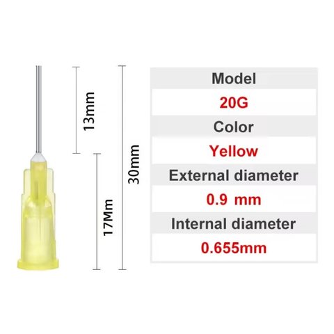 Голка дозатор 20G, 0,9 мм, пряма, під гвинт, для шприців, 10 шт., 13 mm