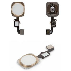 Шлейф для iPhone 6, iPhone 6 Plus, кнопки Home, белый, с пластиком