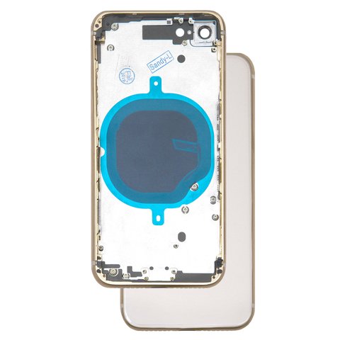 Housing compatible with Apple iPhone 8, golden, with SIM card holders, with side buttons 