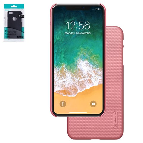 Case Nillkin Super Frosted Shield compatible with iPhone XS Max, pink, with support, with logo hole, matt, plastic  #6902048164734