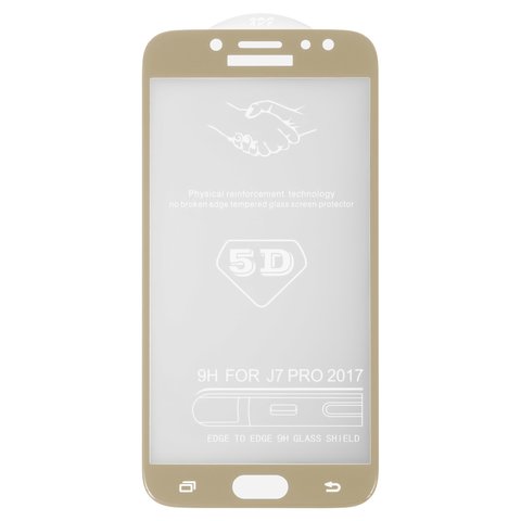 Vidrio de protección templado All Spares puede usarse con Samsung J730 Galaxy J7 2017 , 5D Full Glue, dorado, capa de adhesivo se extiende sobre toda la superficie del vidrio