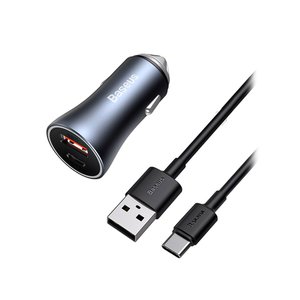Car Charger Baseus Golden Contactor Pro, gray, Quick Charge, with USB cable Type C, 40 W, 5 A, 2 outputs, 12 24 V  #TZCCJD 0G