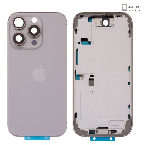 Housing compatible with iPhone 16 Pro, gray, with SIM card holders, with side buttons, Original PRC , EU Version, natural titanium 