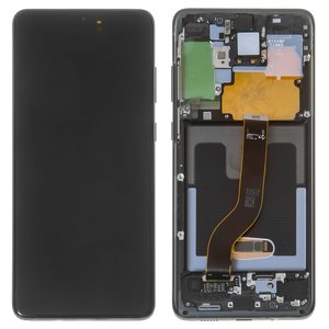 LCD compatible with Samsung G985 Galaxy S20 Plus, G986 Galaxy S20 Plus 5G, black, with front camera, with frame, Original PRC , cosmic black 