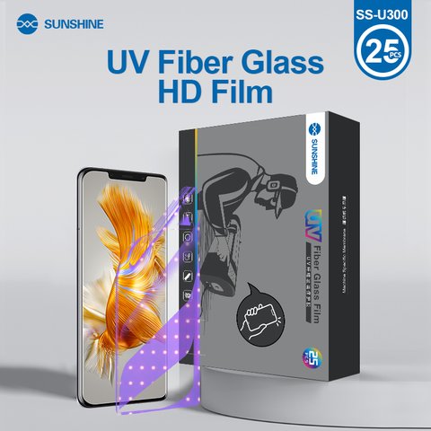 Protective Film Sunshine SS U300, with UV lamp, Pet Soft, HD, UV curing, 25 pcs, 180 mm, 120 mm, 250 µm