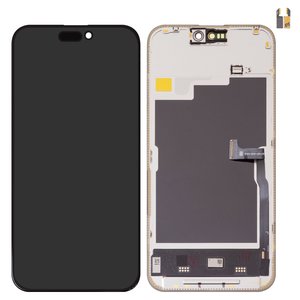 LCD compatible with iPhone 15 Pro Max, black, with frame, HC, without IC, AMOLED , DD OLED soft, 120Hz 