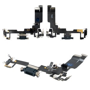 Cable flex puede usarse con iPhone 14, del conector de carga, negro, con micrófono, con componentes, Original PRC 