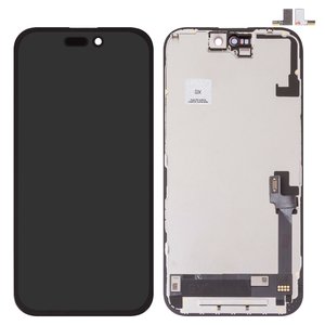 Pantalla LCD puede usarse con iPhone 16, negro, con marco, HC, sin microchip, AMOLED , GX OEM soft