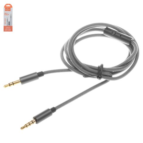 AUX кабель Hoco UPA04, TRS 3.5 мм, TRRS 3.5 мм, 100 см, сірий, з мікрофоном, в нейлоновому обплетенні