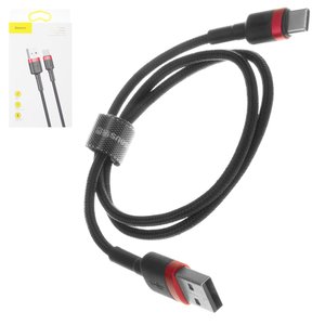 USB кабель Baseus Cafule, USB тип C, USB тип A, 50 см, 3 A, чорний, червоний, в нейлоновому обплетенні, #CATKLF A91