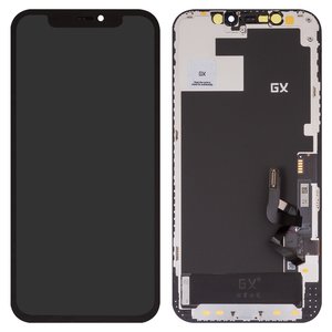 Дисплей для iPhone 12, iPhone 12 Pro, чорний, з рамкою, AMOLED , GX OEM soft