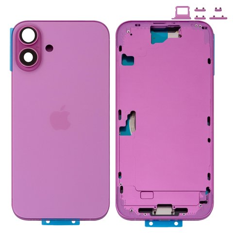 Корпус для iPhone 16 Plus, розовый, с держателем SIM карты, с боковыми кнопками, Original PRC , EU version