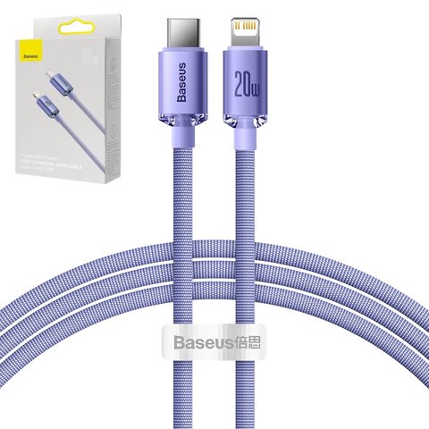USB кабель Baseus Crystal Shine Series, USB тип C, Lightning, 120 см, 20 Вт, фиолетовый, в нейлоновой оплетке, #CAJY000205