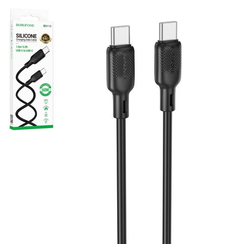 USB кабель Borofone BX113, 2xUSB тип C, 100 см, 60 Вт, чорний, #6941991115455